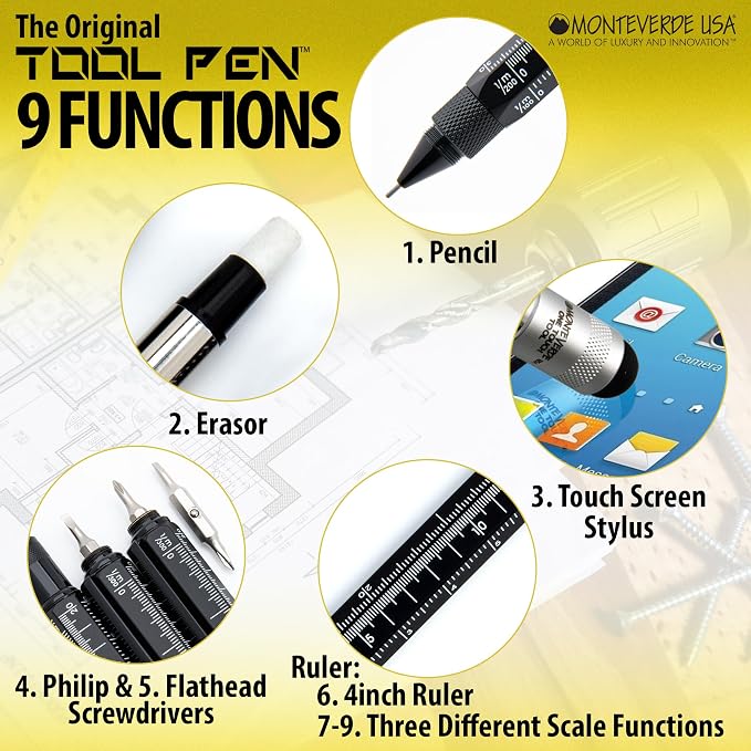 Monteverde One Touch Tool Set Ballpoint Pen with Stylus Black + Tool Pencil – Original Multifunction Pen Set from the Exclusive Collection – Ideal Gift for Professionals (MV35458)