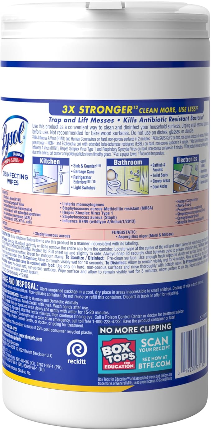 Lysol Disinfectant Wipes, Multi-Surface Antibacterial Cleaning Wipes, for Disinfecting and Cleaning, Lemon and Lime Blossom, 80 Count (Pack of 1)