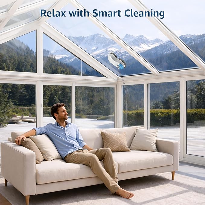 HUTT S55 Pro Window Cleaning Robot, 3D Floating Pads, Up to 6500Pa Suction, HydroJet Pump Spray, SLAM 4.0 Navigation, 80ml Water Tank, 6 x Cloths,Perfect for High-Rise Windows, Tiles and Glass