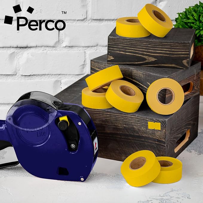 Perco 1 Line Yellow Labels - 8,000 Blank Price and Date Gun Labels for Perco Lite, X, Plus and Pro 1 Line Price and Date Guns- 8 Rolls, 1 Sleeve - Made in USA