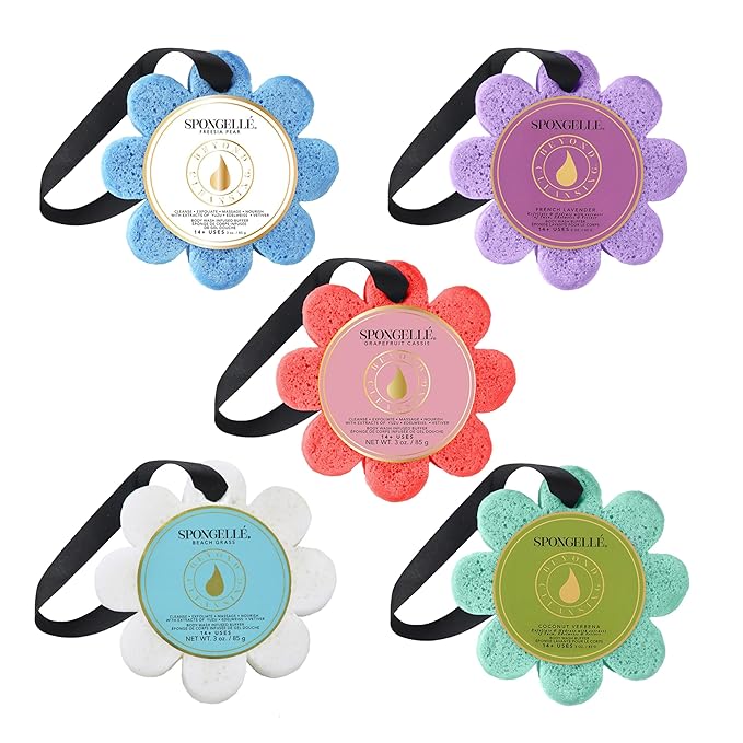 Spongelle Wild Flower Buffer Body Scrubber | Bath & Shower Loofah for Women | Exfoliator with Body Wash Infused Sponge