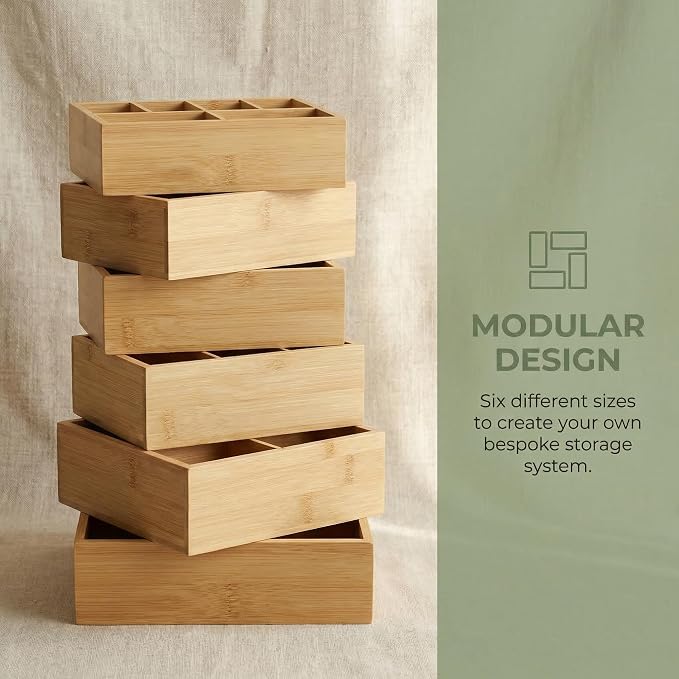 Bamboo Drawer Organizer with Removable Dividers, Fits Kitchens, Bathrooms, Desk, Utensil, Makeup (Natural, S)