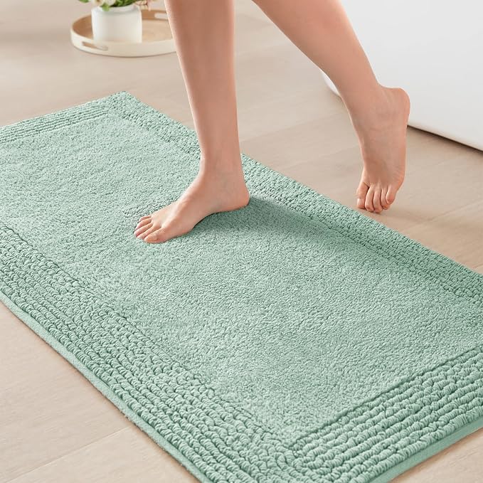 Madison Park Splendor Reversible 100% Cotton Bath Rug, 24 x 44, Green | Tufted Bathroom Mat, 3000 GSM, Hotel Quality, Luxurious Plush, Medium Pile, Absorbent, Quick Dry, OEKO-TEX, Shower Room Décor