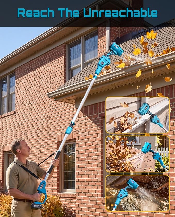 Gutter Cleaning Tools Cordless Leaf Blower for Roof Gutters, 700CFM/200MPH | 3-Speed, 2x 4.0Ah Batteries, 8.9ft Telescopic Pole & 180° Swivel, Clean Gutters from Ground Safely, for Lawn, Patio, Snow