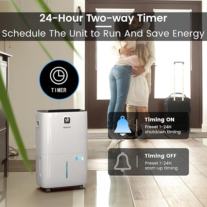 Yaufey 150 Pints Dehumidifier with Pump for Home, Basement and Large Room up to 8000 Sq. Ft., With Drain Hose, Timer, Intelligent Humidity Control and Large Water Tank
