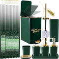 Bathroom Sets with Shower Curtain and Rugs Bathroom Accessories Set Dark Green Bathroom Set,Soap Dispenser & Toilet Brush Holder Set with Stainless Steel Trash Can(23 PCS)