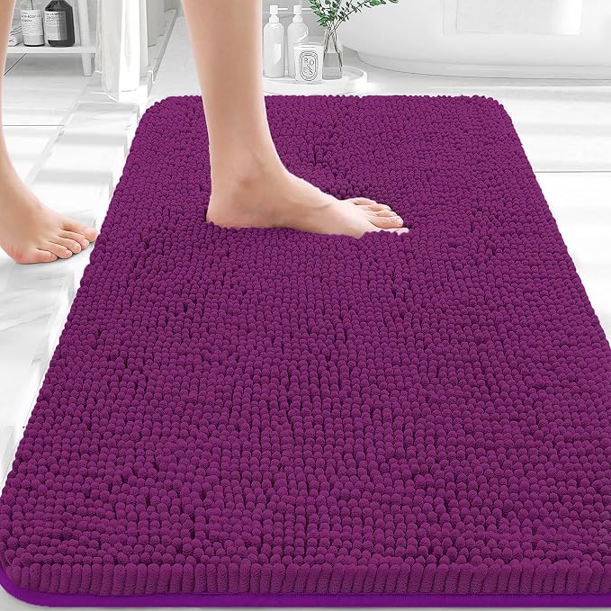 OLANLY Bathroom Rugs 32x20, Extra Soft Absorbent Chenille Bath Rugs, Rubber Backing Quick Dry, Machine Washable Bath Mats for Bathroom Floor, Tub and Shower, Home Decor Accessories, Purple