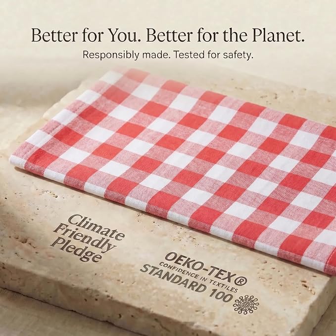 Urban Villa Kitchen Towels 100% Cotton Dish Towels for Kitchen (Set of 6) 20”x30” Dish Cloths Highly Absorbent Kitchen Linen Set with Hanging Loop Perfect for Drying Dishes Cleaning – Red White