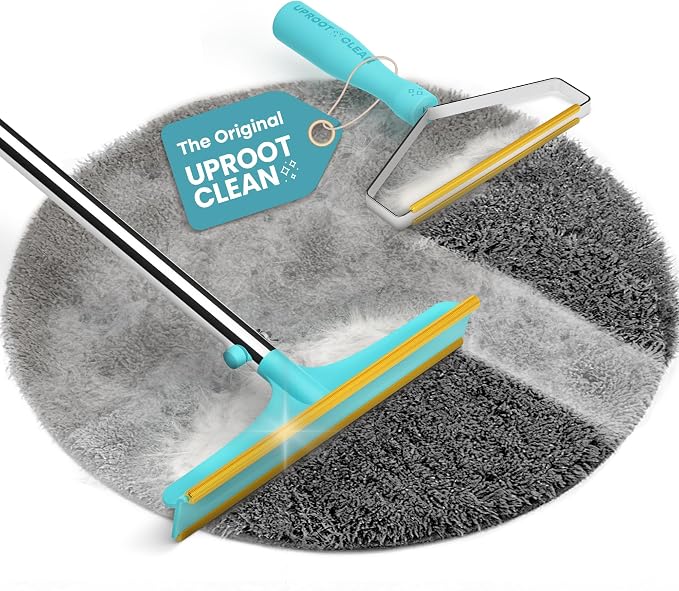 Uproot Clean Pro Bundle: Pet Hair Removal Tool & Carpet Rake w/t 60" Handle | Reusable Pet Hair Removal Set: Scrape Easy the Cat & Dog Fur from Carpets, Rugs, Cat Bed, Car Trunk & More. Patented Design