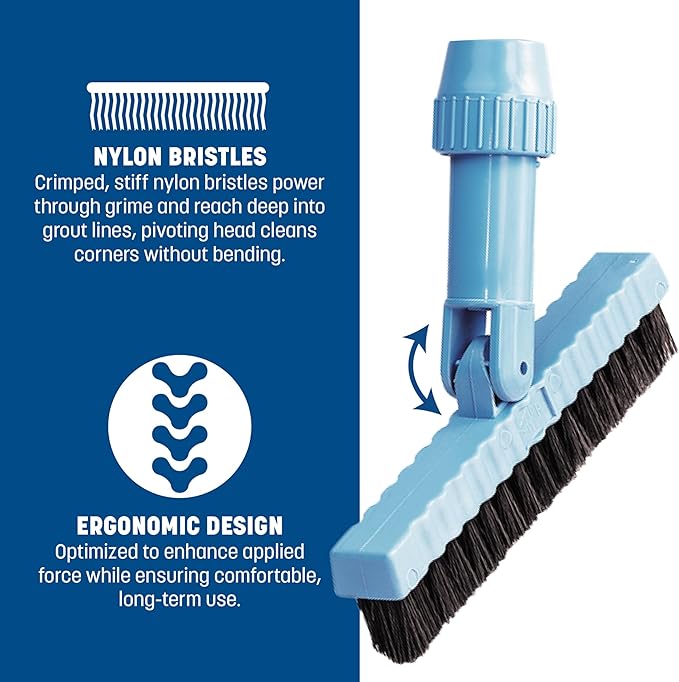 Carlisle Food Service Products Grout Line Brush with Swivel Head and Nylon Bristles for Cleaning Corners and Tile in Bathroom and Kitchen, 7.5", 1 Count, Black