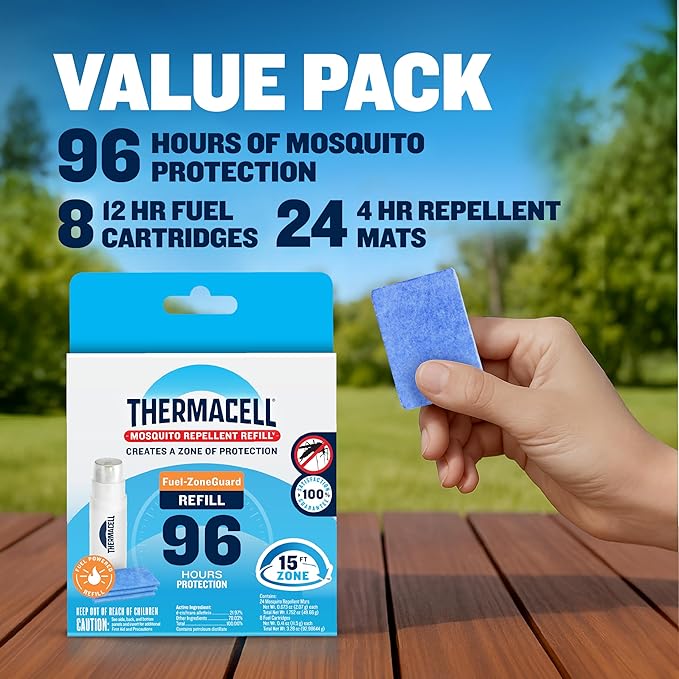 Thermacell Fuel-ZoneGuard Mosquito Repellent Refill; 15-Foot Zone of Scientifically Proven Outdoor Protection; Fuel-Powered; Patio Shield; 72-Hr Refill; Bug Spray Alternative; Scent Free; DEET-Free