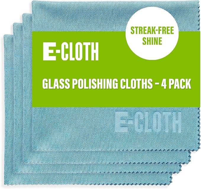 E-Cloth Glass & Polishing Cloth - Microfiber Cleaning Towel Cloth for Windows, Cars, Mirrors, Eyeglasses, & More, Streak Free Clean, Reusable & Machine Washable - Alaskan Blue (4 Pack)
