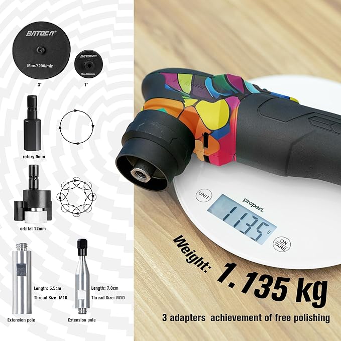 BATOCA S4 Cordless Multi-Polisher-Set, with 2Pcs 12V 2.5Ah Batteries, RO&DA Car Buffer Polisher, 1&3inch Mini Brushless Polisher for Car Detailing, Graffiti Style