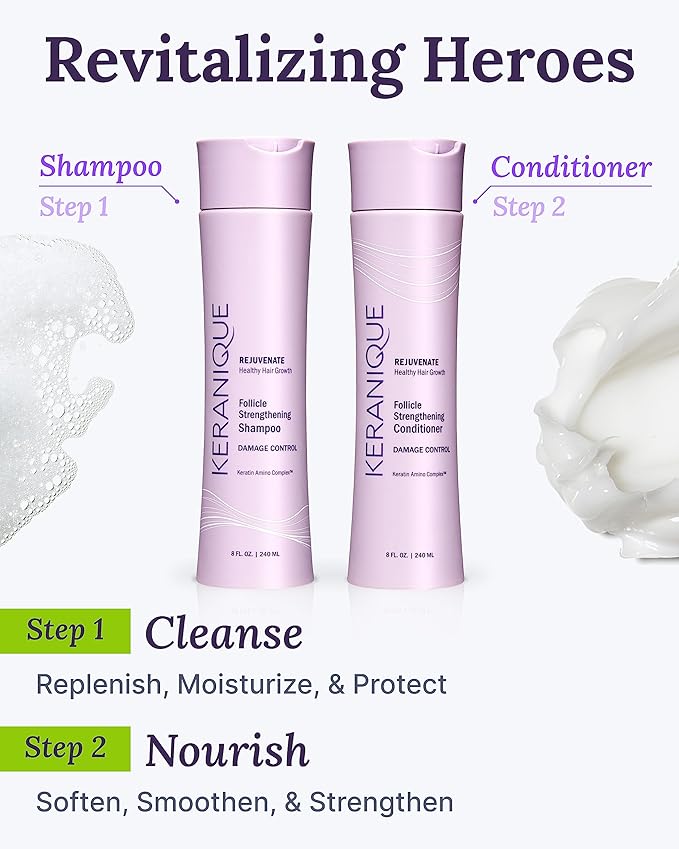 Keranique Damage Control Anti-Breakage Shampoo & Conditioner for Damaged, Thinning Hair – Intense Repair, Strengthening with Keratin, Biotin, Panthenol – Sulfate & Paraben Free, Keratin Amino Complex™