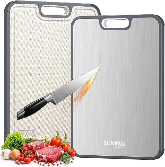 [2026 New Upgraded] Titanium Cutting Board for Kitchen, Cutting Board Double Sided Food Grade, Pure Titanium and PP, Easy to Clean Large Size 15.1”×10.2”