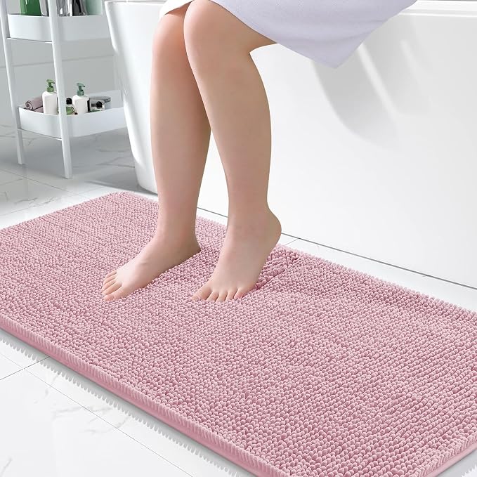 OLANLY Large Bathroom Rugs 45x27, Extra Soft Absorbent Chenille Bath Rugs, Rubber Backing Quick Dry, Machine Washable Bath Mats for Bathroom Floor, Tub and Shower, Home Decor Accessories, Dusty Rose