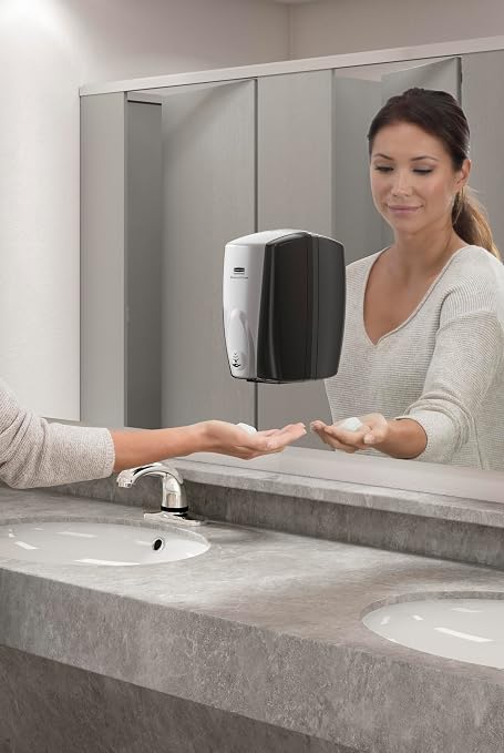 Rubbermaid Commercial Products AutoFoam Hand Soap & Sanitizer Dispenser, Black/Chrome, Touchless, Wall Mount, Battery Operated, for Restrooms in Offices/Hotels/Entertainment/Schools