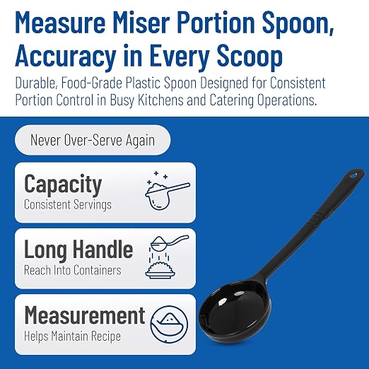 Carlisle FoodService Products 399003 Solid Long Handle Portion Control Spoon, 6 oz, Black (Pack of 12)