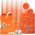 XLHOMO Bathroom Set - Orange Bathroom Sets with Shower Curtain and Rugs, 24PCS Shower Curtain Set with Hooks, Soap Dispenser, Soap Dish, Toilet Brush Holder and Trash Can for Housewarming