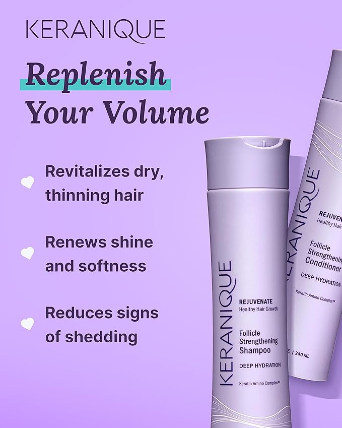 Keranique Deep Hydration Shampoo and Conditioner Set for Dry, Thinning Hair – Keratin, Biotin & Niacinamide – Moisturizing, Strengthening & Volumizing – Sulfate and Paraben Free Keratin Amino Complex™