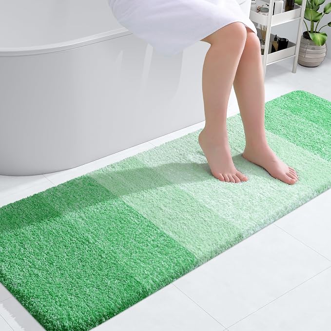 OLANLY Bathroom Runner Rugs Mat 59x20, Extra Soft Absorbent Microfiber Bath Rugs, Rubber Backing, Quick Dry, Washable Long Bath Mats for Bathroom Floor, Tub and Shower, Home Decor Accessories, Green