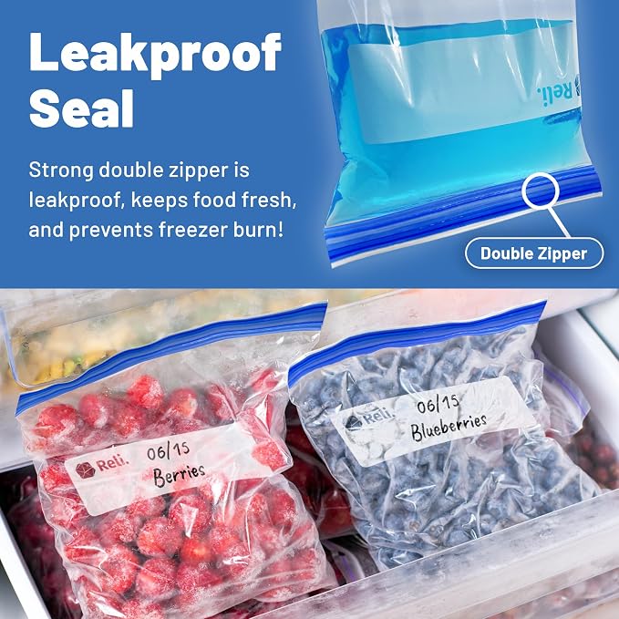 Reli. 2 Gallon Bags (125 Count) 13x15 inch Freezer | Bulk 2 Gallon with Double Zipper & Write-On Label | Heavy-Duty Clear