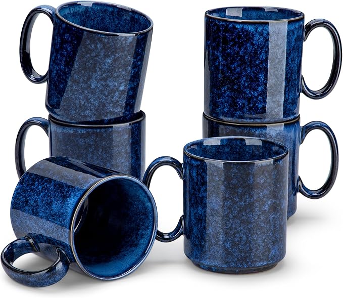 vancasso STARRY Ceramic Coffee Mugs Set of 6, 16 oz Large Coffee Cups for Latte, Cappuccino, Tea & Hot Cocoa, Artisan Modern Style for Coffee Bar, Home & Kitchen, Microwave & Dishwasher Safe, Blue