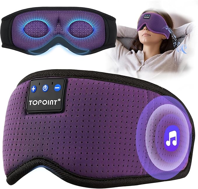 TOPOINT Sleep Mask Headphones Bluetooth 5.4, 3D Eye Mask for Sleeping with Light Blocking, 15 Hours for Women Men, Travel, Meditation, Nap, CPAP Users, Purple