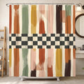 Brush Patterns Shower Curtain, Modern Abstract Checkered Stripes Fall Earth Tones Polyester Waterproof Bathtub Cloth Curtains for Bathroom Bathtub Apartment Decor 62x72 Inch