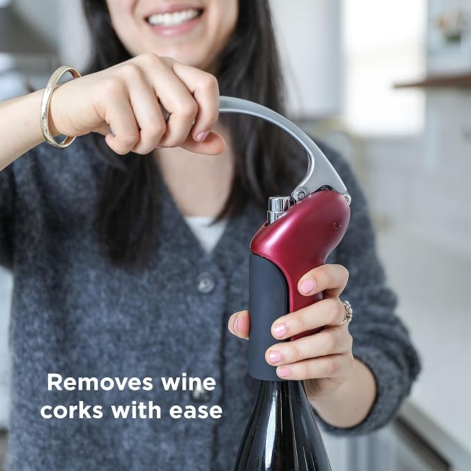 Rabbit Vertical Corkscrew Wine Opener with One-Pull Design, Foil Cutter Included, Easy to Use Manual Lever, Durable Stainless Steel Spiral, Merlot