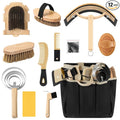 Abbylike 12 Piece Horse Grooming Kit with Organizer Tote Bag Brush Sets for Derby Day Show Horses Professional Tools for Care & Massage(Khaki and Black)