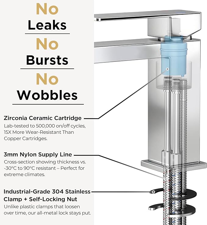 FORIOUS Bathroom Faucets for 1 or 3 Hole Sink, Chrome Single Handle Bathroom Faucet with Pop-up Drain and Supply Lines, Suitable for Vanity RV Lavatory Restroom