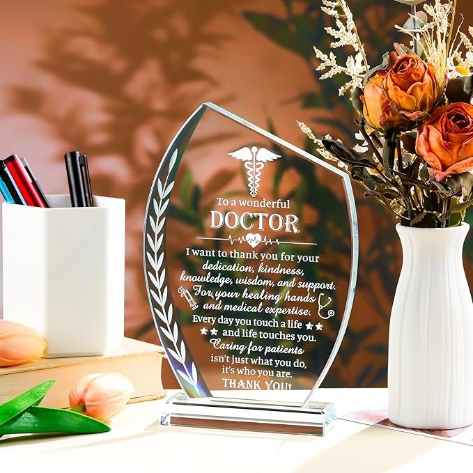 Movdyka Doctor Appreciation Gifts for Women Men Crystal Plaque Keepsakes Thank You Inspirational Gift for Doctors Best Dr. Present Ideas for Birthday Doctors' Day Retirement Christmas Decor