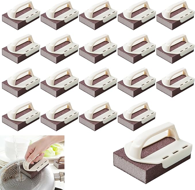 Magic Cleaning Sponge, Heavy Duty Nano Carbide Cleaning Sponge for Pots & Pans, Rust Remover & Descaling Eraser with Handle, Bulk Pack of Magic Cleaning Sponge Scrubber (20 Pcs)