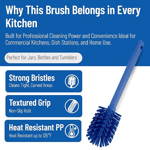 SPARTA Large Water Bottle Brush Ideal for Wide-Mouth Jars, Bottles and Tumblers, Dishwashing Tool with Handle for Home and Commercial Kitchens, Plastic, 12 Inches, Blue, (Pack of 6)