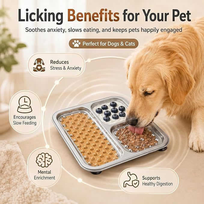 2 Pack - Stainless Steel Lick Mat for Dogs & Cats, Large Non-Slip Slow Feeder Pad with Suction Cups, Chew-Proof Dog Licking Mat for Anxiety Relief, Bathing & Grooming Time