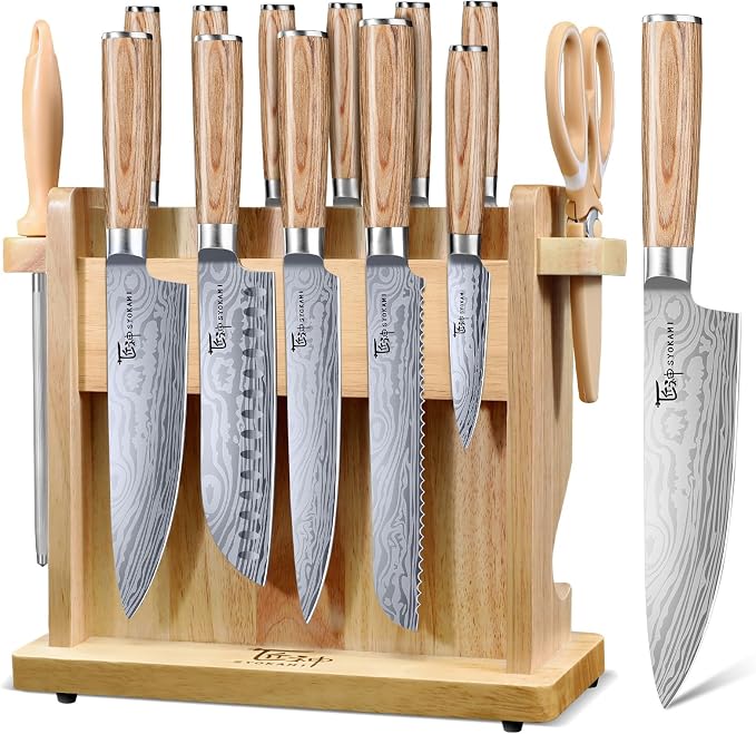 SYOKAMI 2026 Upgrade Knife Set 14 Japanese Style Kitchen Knife Set with Torii-Style Magnetic Block, Razor-Sharp High Carbon Stainless Steel Knives Set for Kitchen with Anti-Slip Handle, Ideal for Gift