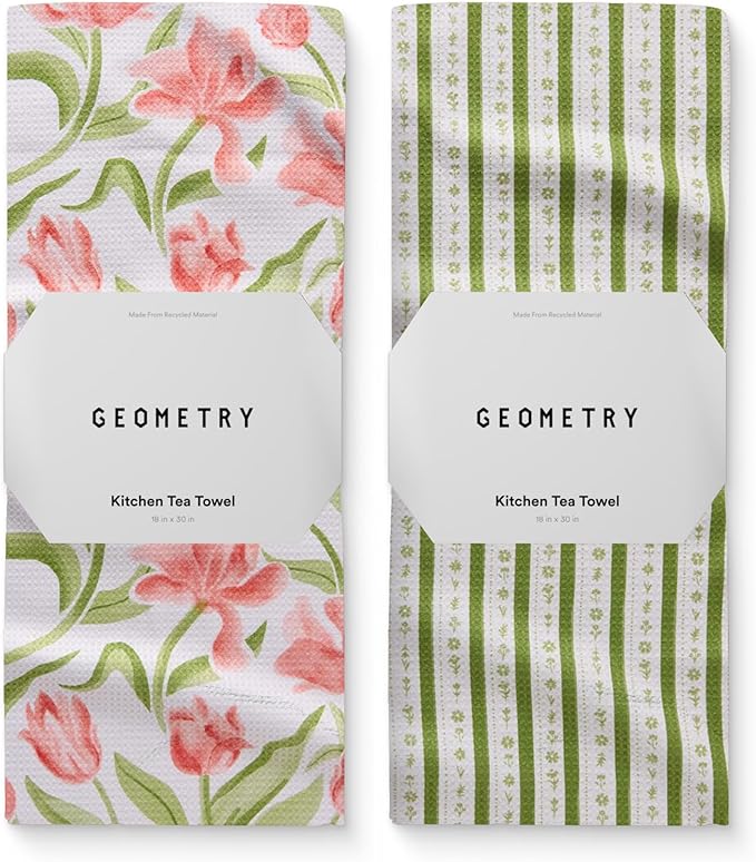 GEOMETRY Spring Kitchen Towels - Quick Dry Microfiber Cloth Spring & Summer Dish Towels for Kitchen Drying - Premium Quick Dry Towel - Tulip Lover, 18" x 30" - 2-Pack