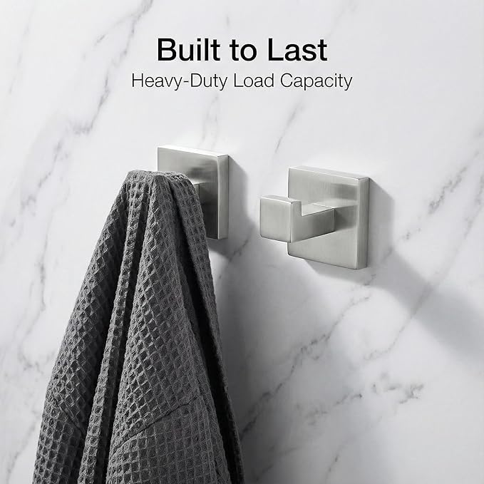 5 Piece Bathroom Hardware Set Brushed Nickel, SUS304 Stainless Steel Towel Bar Set, Modern Square Accessories with 16 Inch Rack Toilet Paper Holder Robe Hooks (Brushed Nickel)