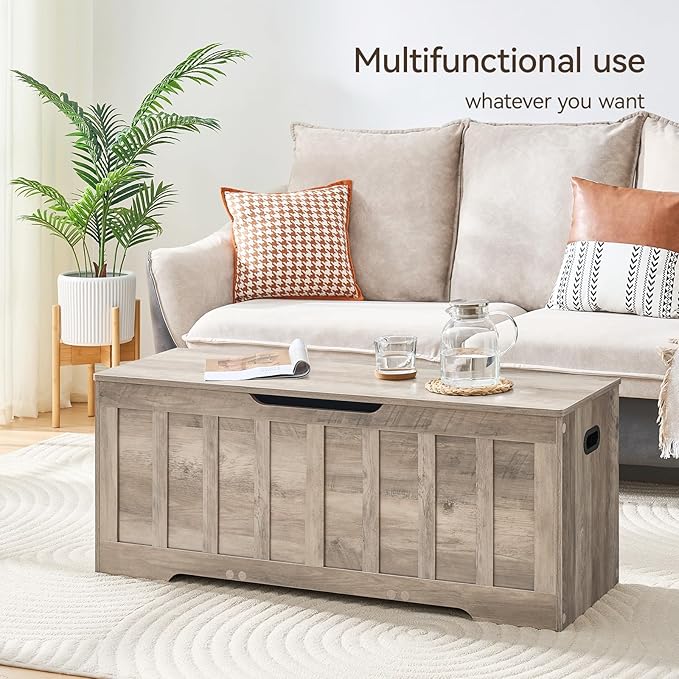 VANKILEY 47.2" Storage Chest Extra Large,Storage Trunk with 2 Safety Hinges,Wooden Storage Bench,Shoe Bench,47.2x15.7x19.1 Inch,Easy Assembly,Storage Bench for Bedroom,Living Room,entryway(Greige).