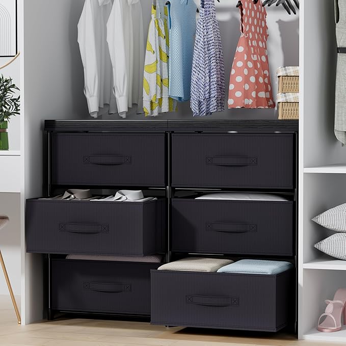 GcdPai Dresser with 6 Fabric Drawer Leather Desktop Sturdy Metal Plastic Support Tube Cube Storage Cabinet for Bedroom Organization Dorm Front Hall Entryway