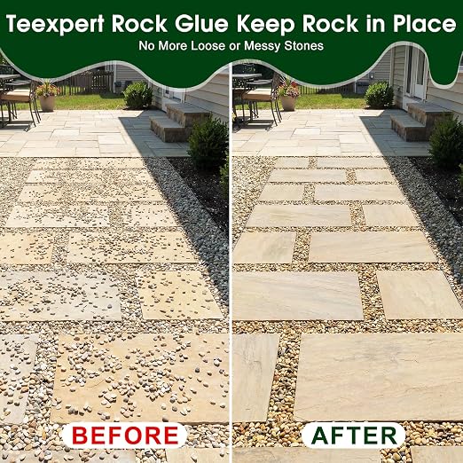 Teexpert Rock Glue for Landscaping with Sprayer – 1 Gallon, 10000 mPa·s High Viscosity Gravel Glue, Strong Bond for Pea Gravel, River Rock & Stone, Perfect for Walkways, Patios & Driveway Borders