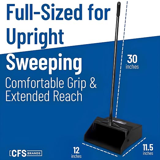 Carlisle FoodService Products Duo-Pan Upright Dust Pan with Serrated Yoke for Floor Cleaning, Restaurants, Office, and Janitorial Use, Plastic, 30 Inches, Black