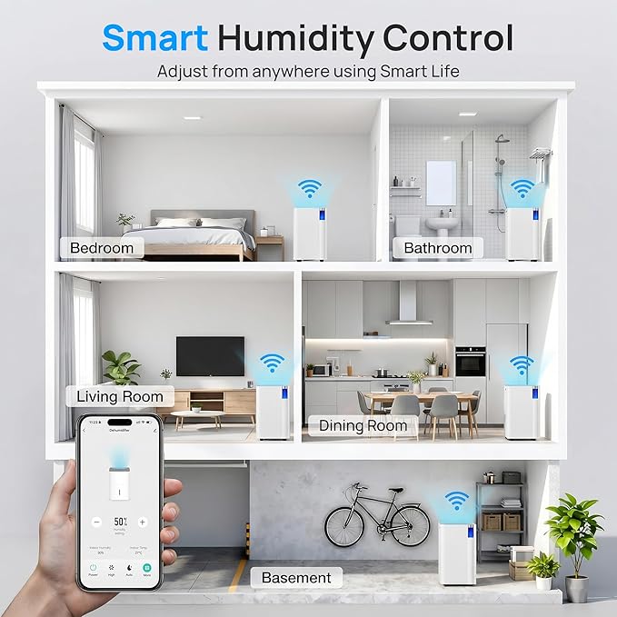 Uthfy 3000 Sq. Ft Dehumidifier for Basement with WiFi, Max 38 Pints Dehumidifier for Home with Drain Hose, 24H On/Off Timer, 3 Color Ambient Light, Child Lock,Auto Deforest, Quiet for Bedroom,Bathroom