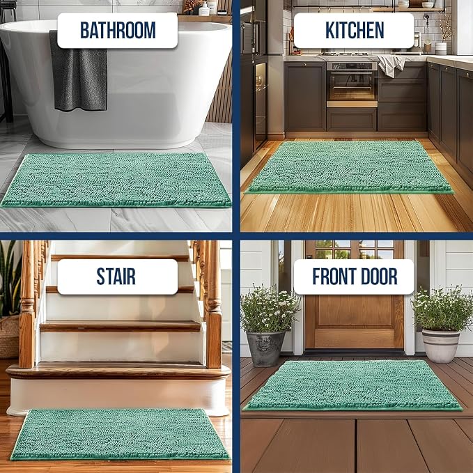 Muddy Mat® | Chenille Bathroom Rugs Quick Dry Microfiber Mats Non Slip Washable, Extra Thick, Soft and Highly Absorbent Bath Mats for Bathroom, Kitchen, and Shower Floor - Seafoam Green 24"x36"