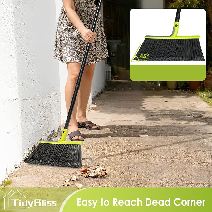 TidyBliss 4 Packs Outdoor Broom Heavy Duty, 56 inches Tall Commercial Soft Bristle Angle Brush for Sweeping Outside Patio Garden Porch Deck Shop Restaurant Garage House Lobby Hardwood Floors (Green)