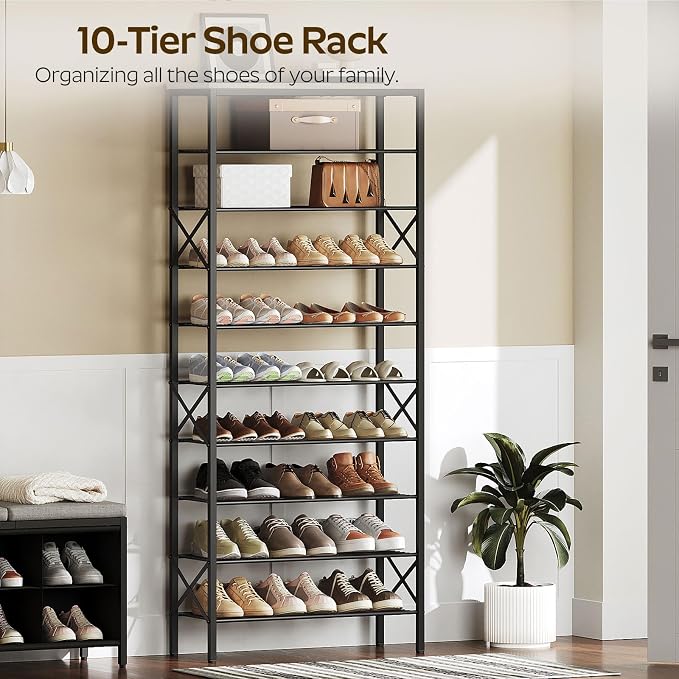 YATINEY 10 Tier Shoe Rack, Large Capacity Shoe Storage Organizer Holds 40 Pairs, Sturdy and Stable, for Entryway, Hallway, Closet, Dorm Room, Greige and Black SS10BG