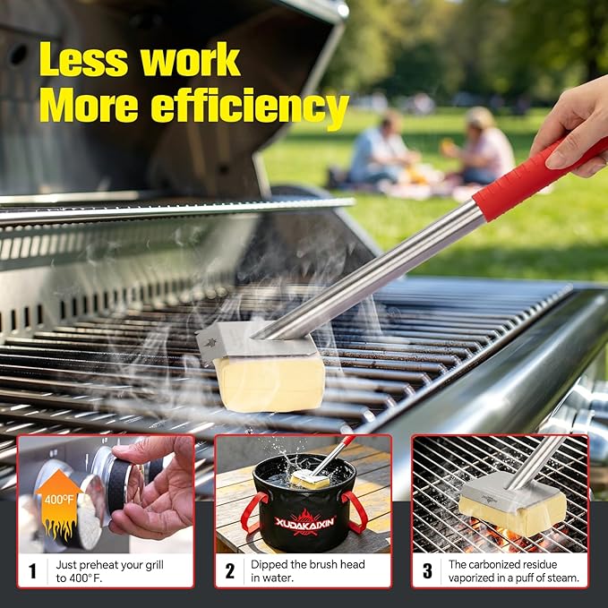 Bristle-Free Steam Grill Brush – No Shedding Bristles, Unique Wave Pads for Deep Cleaning Blackstone, Weber, and Stainless Steel Grills – Safe for Outdoor BBQ Cleaning