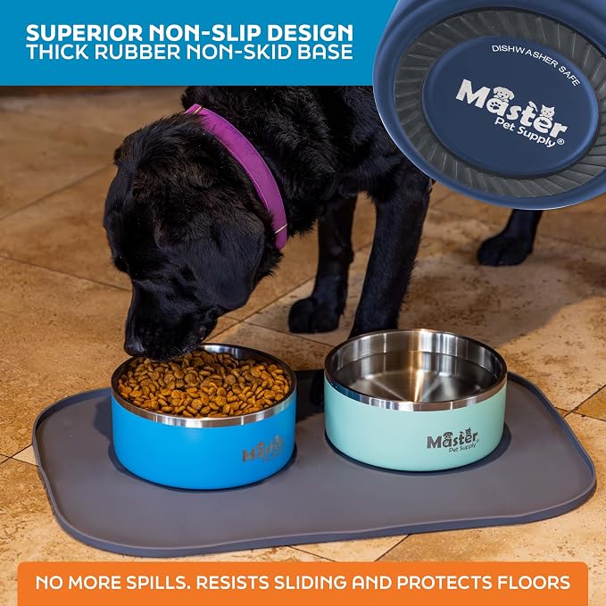 Master Pet Supply Stainless Steel Dog Bowls - 64 oz, Heavy Duty - Navy Blue, Double Wall Extra-Thick Insulated, Non-Slip Pet Water Bowl for Dogs, Cats & Pets, Anti Rust Metal, Dish Washer Safe