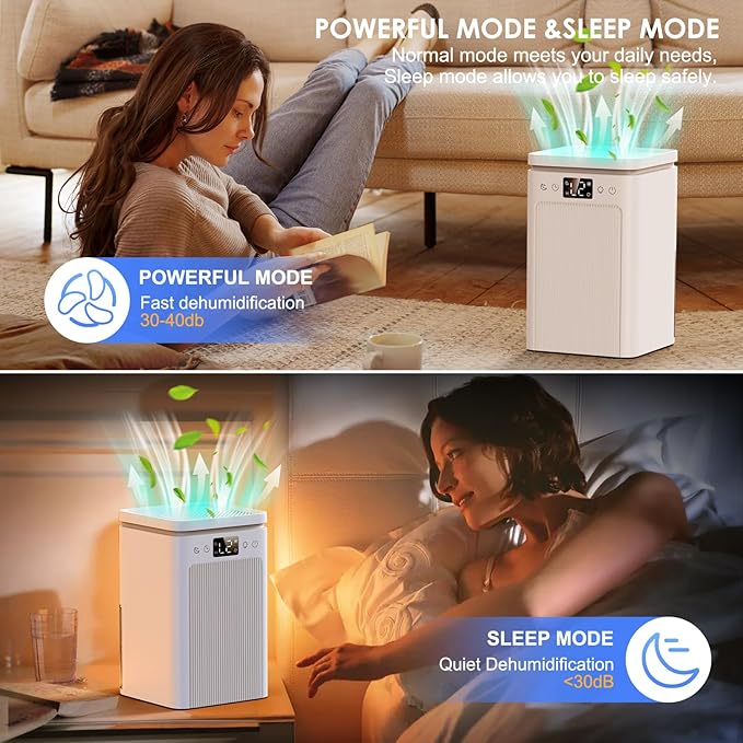 Dehumidifier for Home, 75 OZ Water Tank, Quiet Dehumidifiers for Home with Auto Shut Off, Auto Defrost, Timer, Sleep Mode, 7 Color Light Dehumidifier for Basement, Bedroom, Bathroom - White